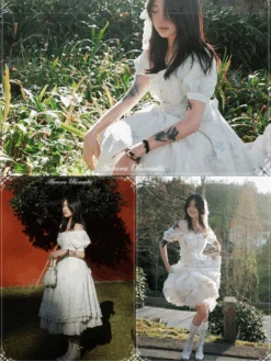 Rose Pattern Cotton Jacquard Dress, Printed Type, Available In 2 Colors -LOLITA Shop 1 2104c138 a7b9 4360 8da0 aabdbcf76ab0