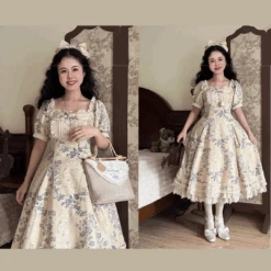 Rose Pattern Cotton Jacquard Dress, Printed Type, Available In 2 Colors -LOLITA Shop 1 ce6f01ec 4a2a 4c54 bfe4 3599630967c7