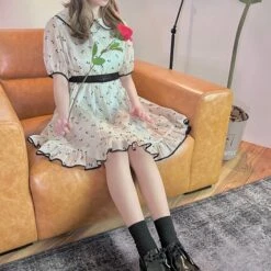 Round Collar Dress With Ribbon Design -LOLITA Shop 2023 05 17115315