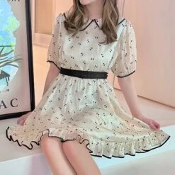Round Collar Dress With Ribbon Design -LOLITA Shop 2023 05 17115646