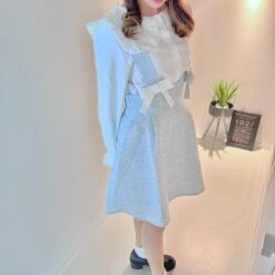 High Waist Blue Stitch Jumper Skirt -LOLITA Shop 2023 05 17120942