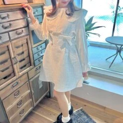 High Waist Blue Stitch Jumper Skirt -LOLITA Shop 2023 05 17121543