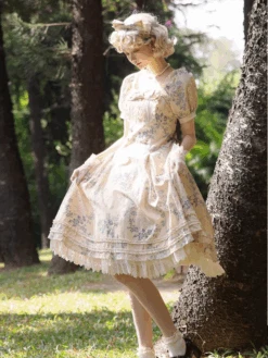 Rose Pattern Cotton Jacquard Dress, Printed Type, Available In 2 Colors -LOLITA Shop 2 acf11843 1bd0 46cc a7aa 8196419f3bd1