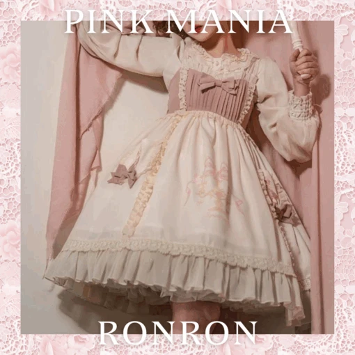 Dull Pink Bear Embroidery Jumper Skirt