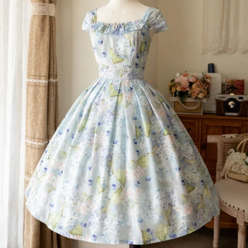 Hydrangea And Blueberry French Sleeve Jumper Skirt With Ribbon Hair Accessory