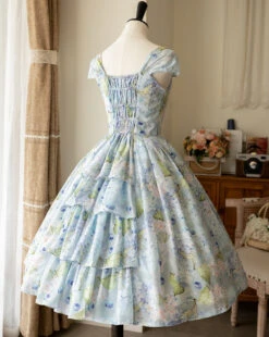 Hydrangea And Blueberry French Sleeve Jumper Skirt With Ribbon Hair Accessory -LOLITA Shop 699d034bgy1hcgxu9ndanj22i53r81l3