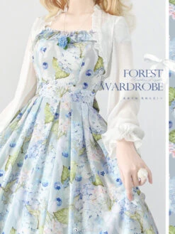 Hydrangea And Blueberry French Sleeve Jumper Skirt With Ribbon Hair Accessory -LOLITA Shop 699d034bgy1hck0dt0s7zj21jk223hdu
