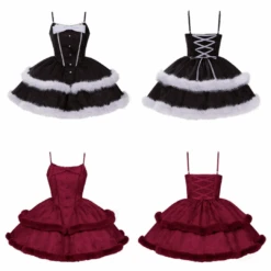 Front Ribbon, Two-tiered Ruffle Jumper Skirt With Fur -LOLITA Shop 6 0175de52 7691 4add a4bd 72b842a9703f
