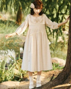 Go Picnicking Striped Half Sleeve Dress -LOLITA Shop O1CN010vwJFW1NZyfRfi3ma 756511585