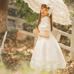 Ruffled Lace Jumper Skirt With Headband All 10 Colors -LOLITA Shop O1CN011OAXZ61sqEW7Gobm7 830055817