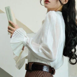 French Retro Pleated Cuff White Blouse 19 French Retro Pleated Cuff White Blouse -LOLITA Shop O1CN012477nH2IjzOPxjso6 235759323