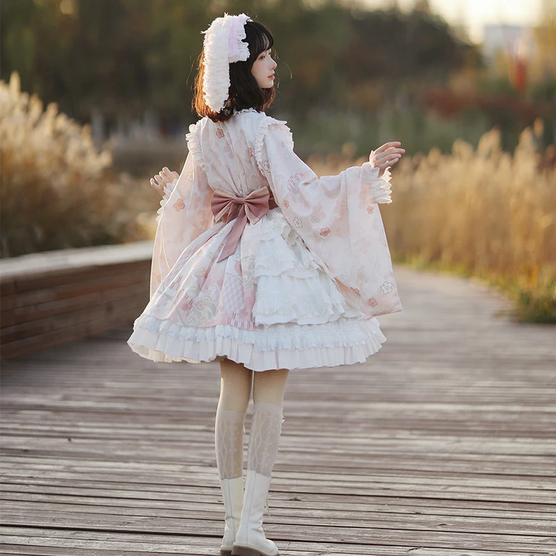 Japanese Style Sakura Pink Kimono Lolita Dress 7 Japanese Style Sakura Pink Kimono Lolita Dress - Image 6