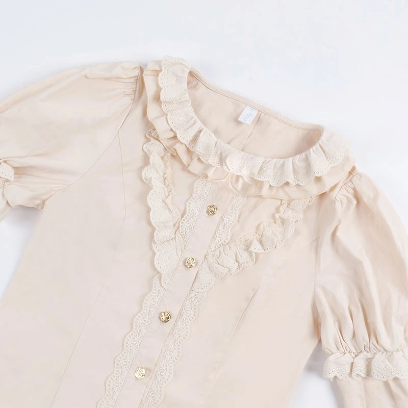 Cotton Blouse With Round Collar Ruffles 9 Cotton Blouse With Round Collar Ruffles - Image 7