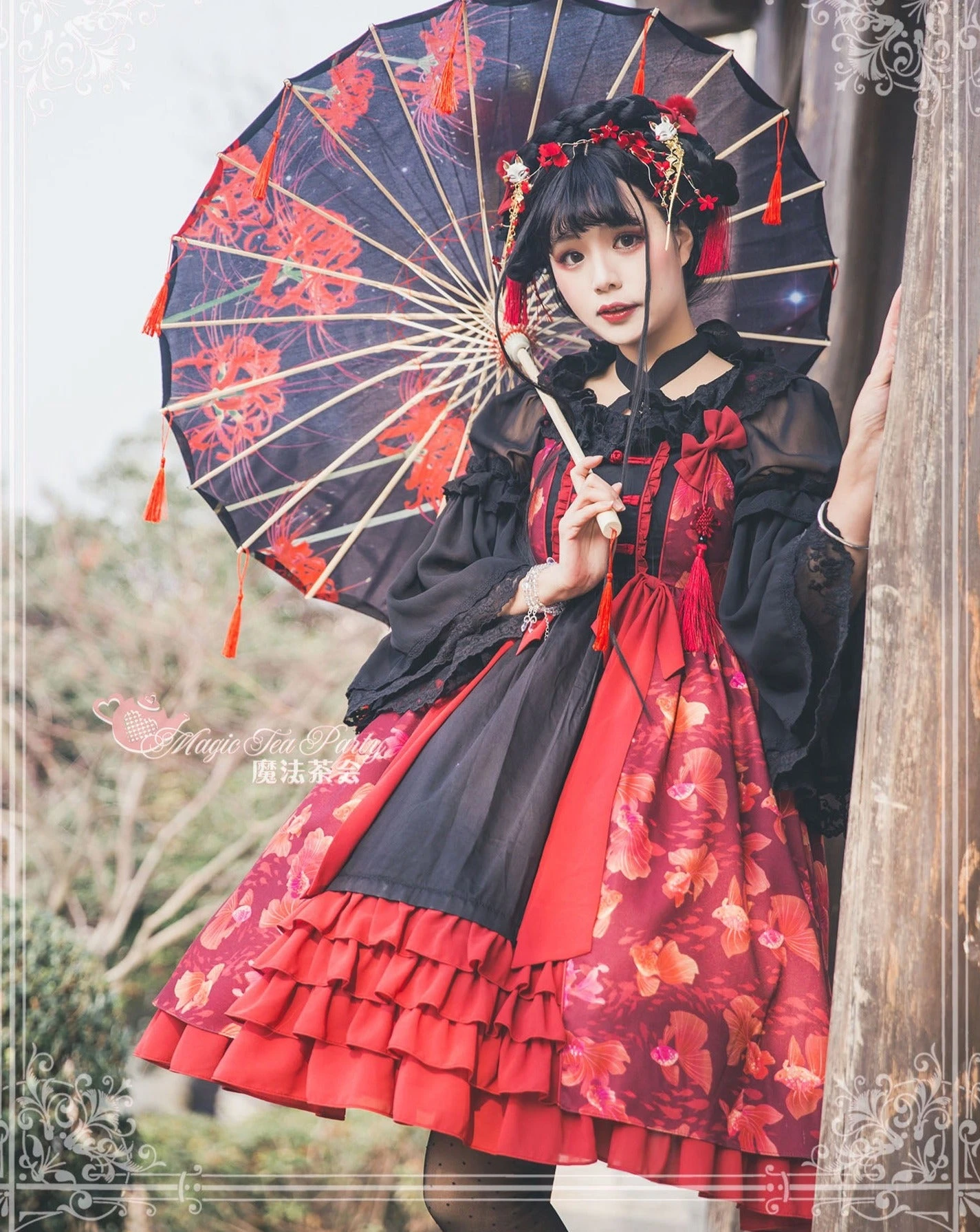 Yumemiru Goldfish Flower Lolita Jumper Skirt With Hair Accessory 12 Yumemiru Goldfish Flower Lolita Jumper Skirt With Hair Accessory - Image 10