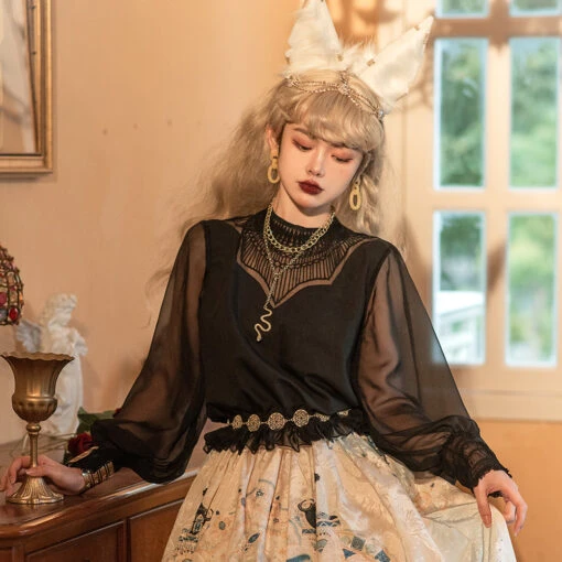[Pre-order] Twilight Egyptian Lolita Sheer Embroidered Blouse