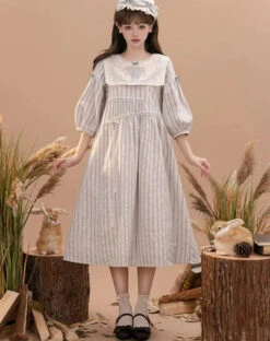 Go Picnicking Striped Half Sleeve Dress -LOLITA Shop O1CN0154yAr41NZyfOPUQ7X 756511585
