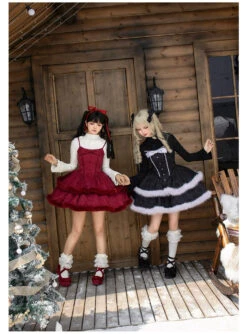 Front Ribbon, Two-tiered Ruffle Jumper Skirt With Fur -LOLITA Shop O1CN016BVACi2CZ6Prr5gDd 2528448487