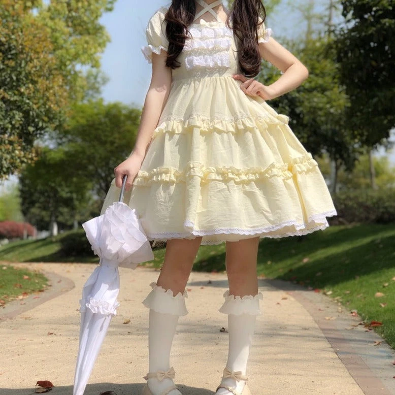 Frill Square Neck Sweet Loli Short Sleeve Dress And Headdress 21 Frill Square Neck Sweet Loli Short Sleeve Dress And Headdress - Image 19