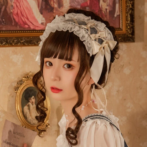 White Lace Gold Ribbon Headdress