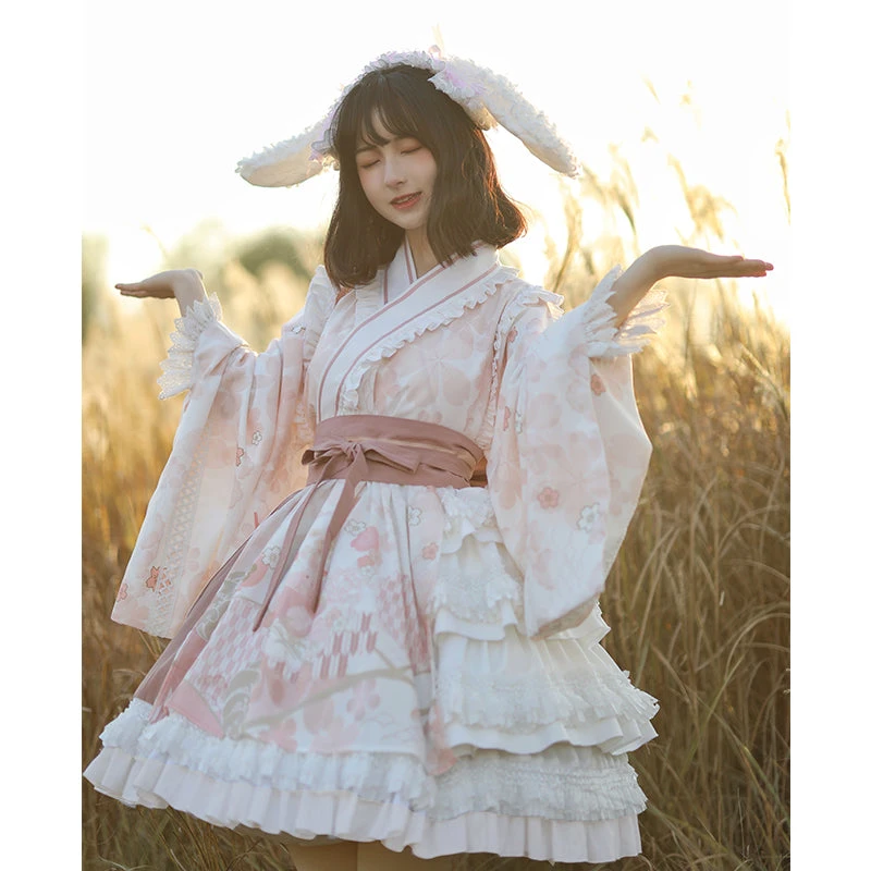 Japanese Style Sakura Pink Kimono Lolita Dress 3 Japanese Style Sakura Pink Kimono Lolita Dress - Image 2