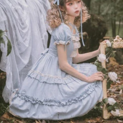 Frill Square Neck Sweet Loli Short Sleeve Dress And Headdress 28 Frill Square Neck Sweet Loli Short Sleeve Dress And Headdress -LOLITA Shop O1CN019jCV6W2B5UsxxDve9 238118287