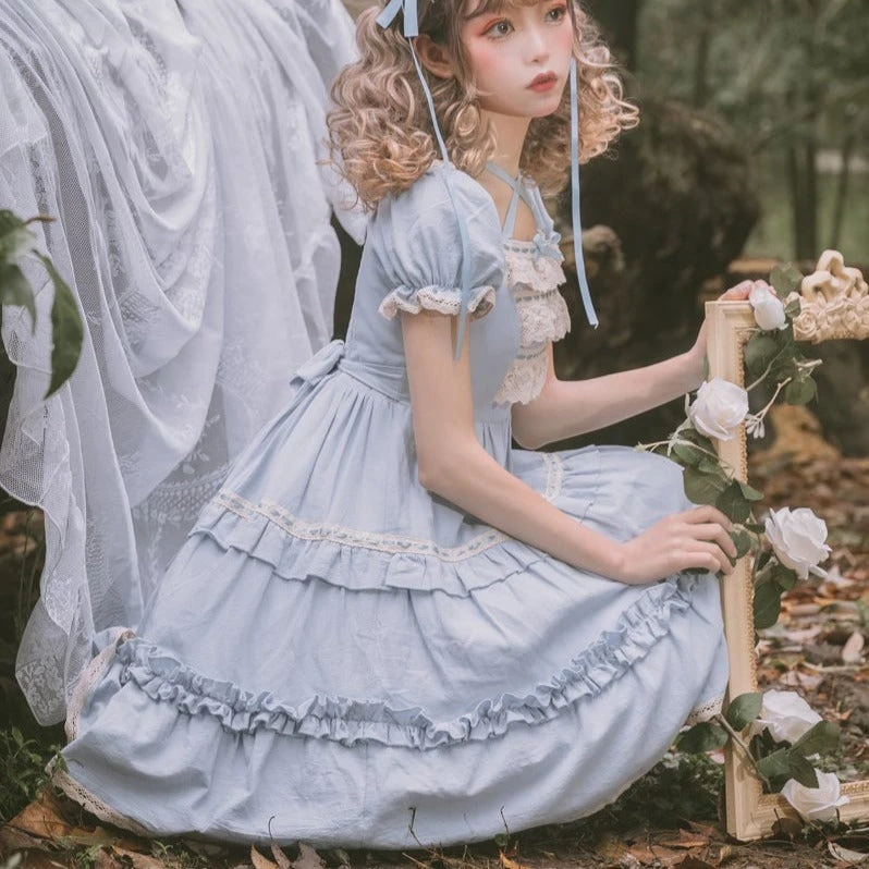 Frill Square Neck Sweet Loli Short Sleeve Dress And Headdress 9 Frill Square Neck Sweet Loli Short Sleeve Dress And Headdress - Image 7