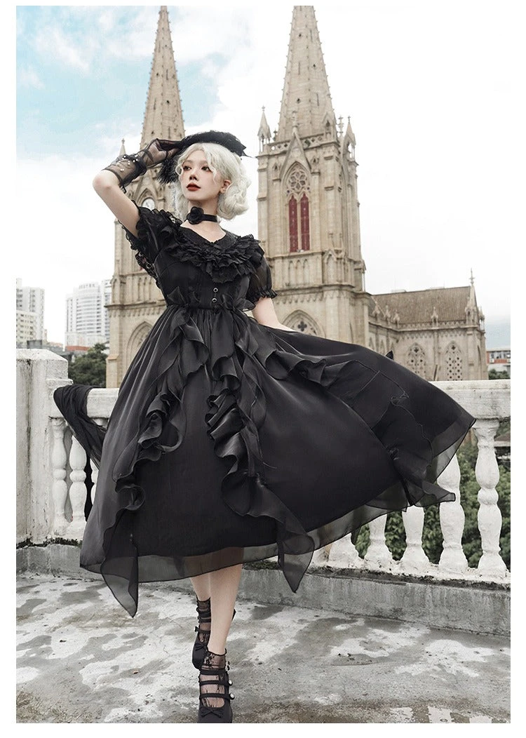 Floating Song Irregular Ruffle V-neck Dress 3 Floating Song Irregular Ruffle V-neck Dress