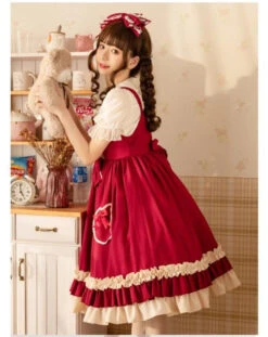 Heart Pocket Wine Red Frill Lolita Jumper Skirt -LOLITA Shop O1CN01BUa9TQ1y6mzRsib1G 865286530