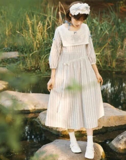 Go Picnicking Striped Half Sleeve Dress -LOLITA Shop O1CN01CKKs8G1NZyfTGYlKH 756511585