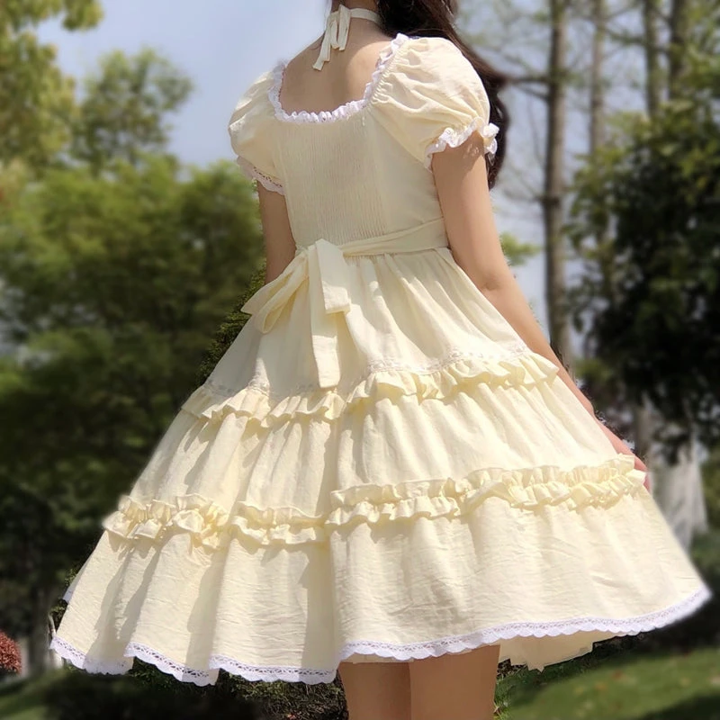 Frill Square Neck Sweet Loli Short Sleeve Dress And Headdress 19 Frill Square Neck Sweet Loli Short Sleeve Dress And Headdress - Image 17