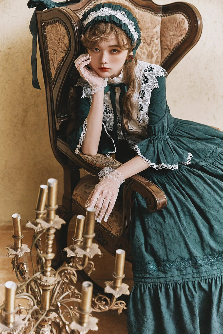 Classical Cotton-jacquard Lace Stand-collar Dress 5 Classical Cotton-jacquard Lace Stand-collar Dress - Image 3