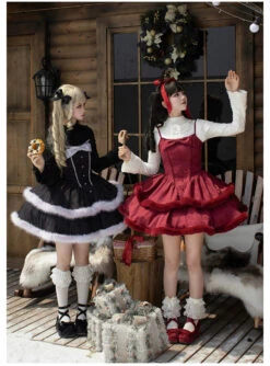 Front Ribbon, Two-tiered Ruffle Jumper Skirt With Fur -LOLITA Shop O1CN01DgIBle2CZ6PpwdlZG 2528448487