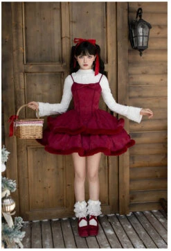 Front Ribbon, Two-tiered Ruffle Jumper Skirt With Fur -LOLITA Shop O1CN01Efy0LM2CZ6PsMgrr3 2528448487