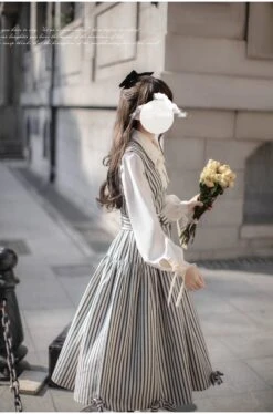 Striped And Ribbon French Girly Jumper Skirt -LOLITA Shop O1CN01Ep74sw2JsWQPOwT4u 2312269477