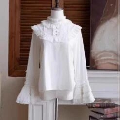 Rose Pattern Cotton Jacquard Princess Sleeve Blouse