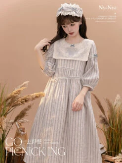 Go Picnicking Striped Half Sleeve Dress -LOLITA Shop O1CN01FzffnY1NZyfNSWP9U 756511585