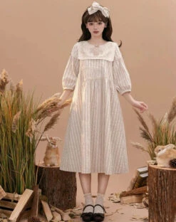 Go Picnicking Striped Half Sleeve Dress -LOLITA Shop O1CN01GJZInb1NZyfTGZprZ 756511585