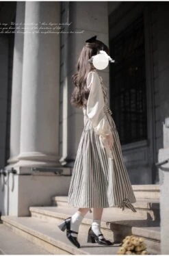 Striped And Ribbon French Girly Jumper Skirt -LOLITA Shop O1CN01HkI6yy2JsWQJ72Xu7 2312269477