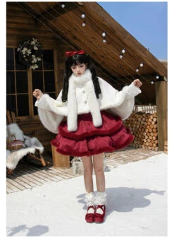 Front Ribbon, Two-tiered Ruffle Jumper Skirt With Fur -LOLITA Shop O1CN01Ip7qTa2CZ6PpPfRuc 2528448487
