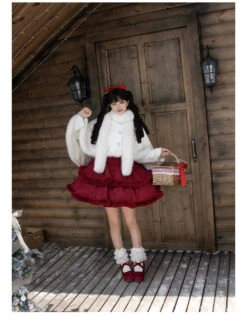 Front Ribbon, Two-tiered Ruffle Jumper Skirt With Fur -LOLITA Shop O1CN01IwyhO82CZ6PnHKGKZ 2528448487