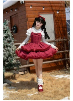Front Ribbon, Two-tiered Ruffle Jumper Skirt With Fur -LOLITA Shop O1CN01J4lbWT2CZ6PqypMmG 2528448487