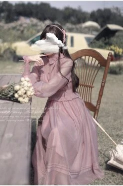 Dusty Pink Sheer Ribbon Dress 40 Dusty Pink Sheer Ribbon Dress -LOLITA Shop O1CN01JHokaV2JsWRQsxvfZ 2312269477