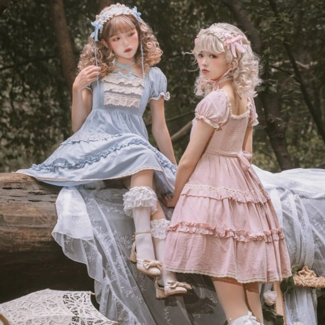 Frill Square Neck Sweet Loli Short Sleeve Dress And Headdress 4 Frill Square Neck Sweet Loli Short Sleeve Dress And Headdress - Image 2