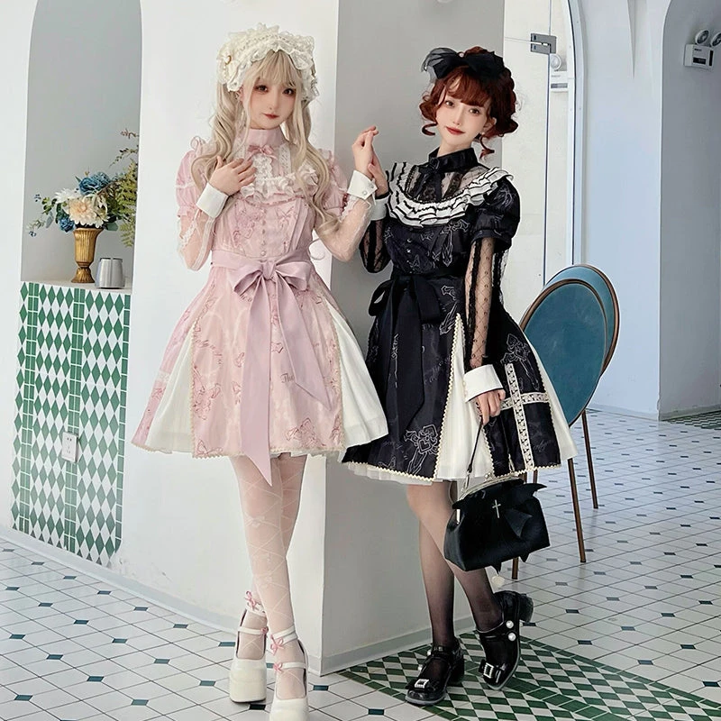 White Cross Ribbon Gothic Long Sleeve Dress 4 White Cross Ribbon Gothic Long Sleeve Dress - Image 2