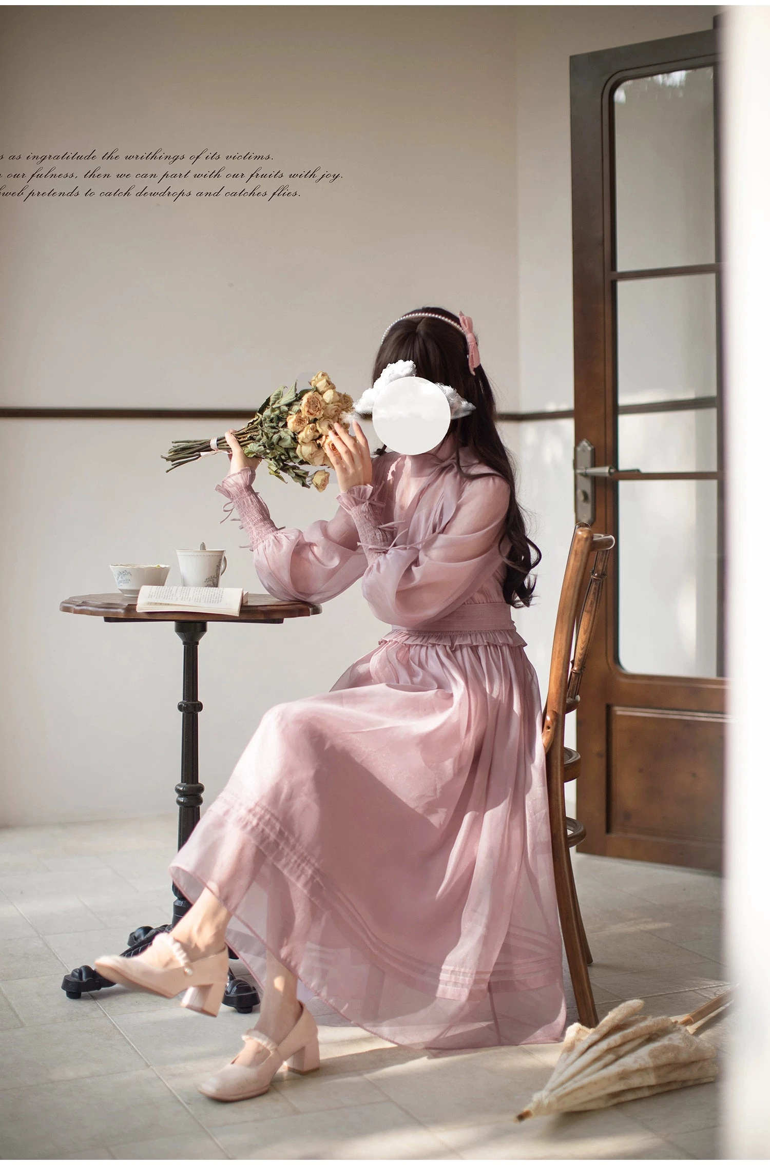 Dusty Pink Sheer Ribbon Dress 13 Dusty Pink Sheer Ribbon Dress - Image 11