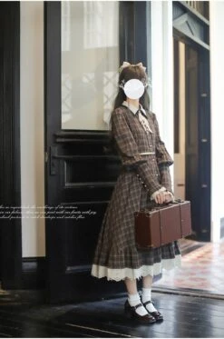 [Pre-order] Brown Check Retro Dress With Apron -LOLITA Shop O1CN01OH8eXL2JsWWeLfil6 2312269477