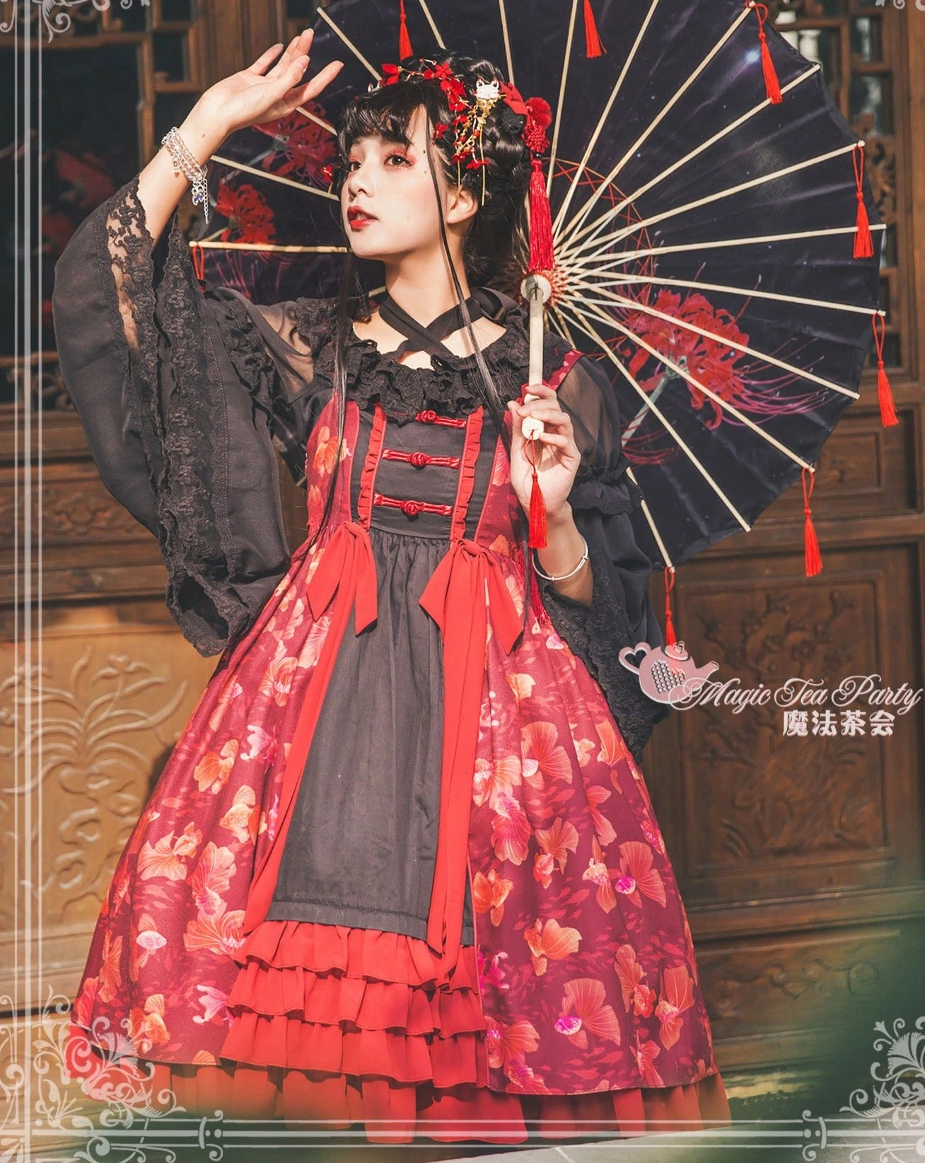 Yumemiru Goldfish Flower Lolita Jumper Skirt With Hair Accessory 11 Yumemiru Goldfish Flower Lolita Jumper Skirt With Hair Accessory - Image 9