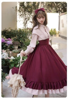 Rose Red Fake Two-piece Style Dress -LOLITA Shop O1CN01Ogx3UK2CZ6KdChpw0 2528448487
