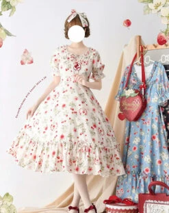 Early Summer Strawberry Picture Book One-Piece Dress With Ribbon Hair Accessory -LOLITA Shop O1CN01OkzVyE2IEO952l8gx 482929254