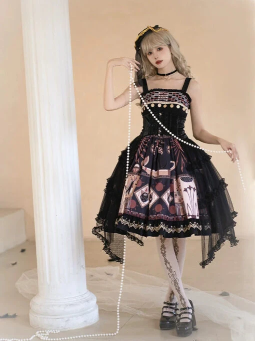 Cat God Egyptian Motif Jumper Skirt And Corset